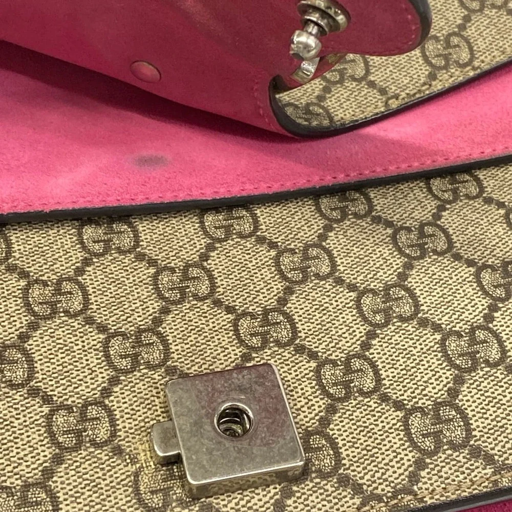 Gucci Dionysus Shoulder Bag 400249 Beige Dark Brown Pink PVC Suede